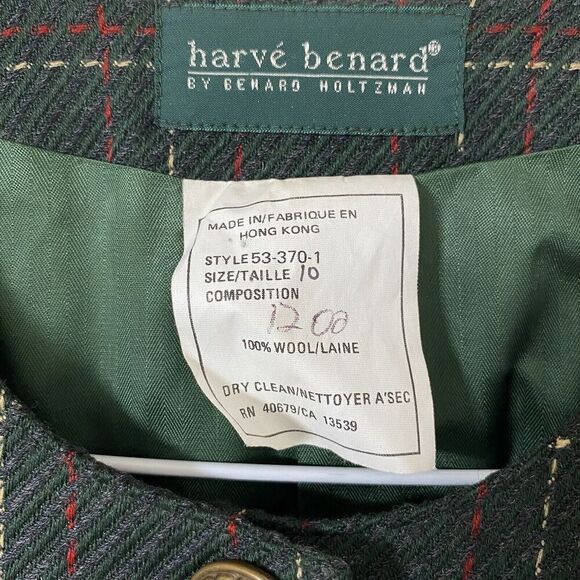 Vintage Harve Benard Suit Jacket 10 and Skirt 14 Womens Green Plaid Wool - Picture 8 of 8